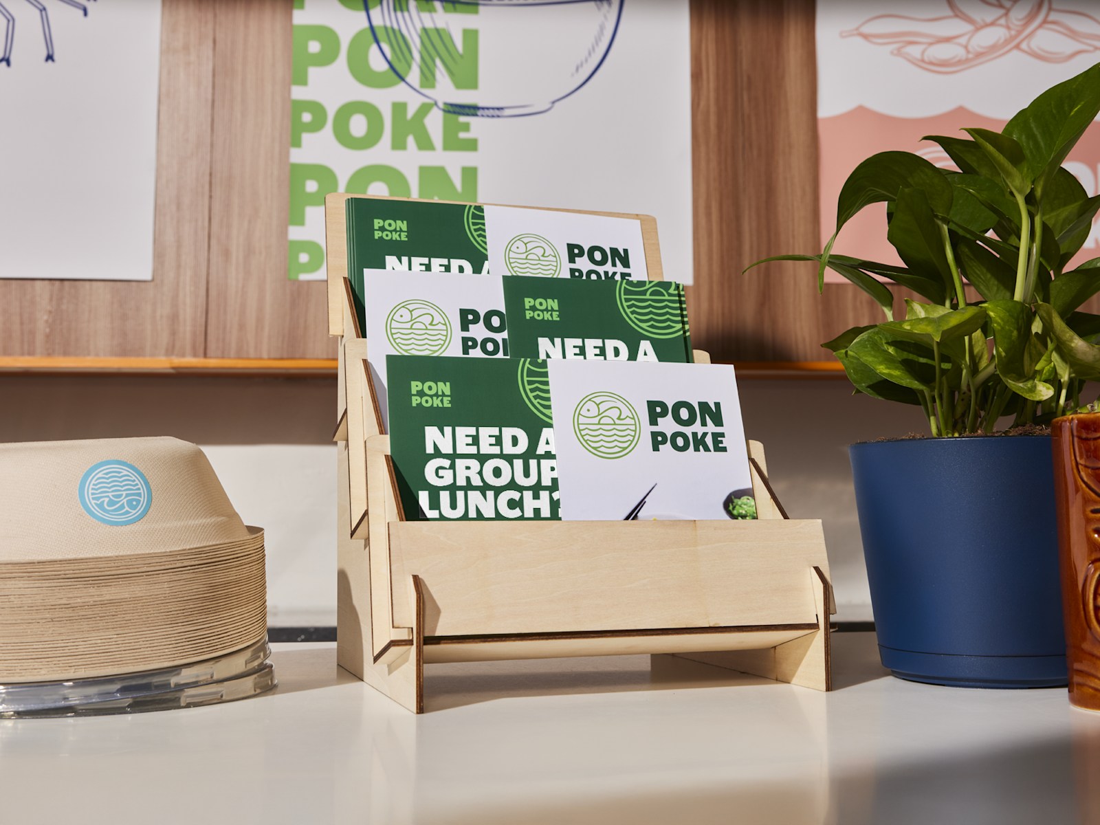 Larger version: A display of postcards for a restaurant. 6 different sizes are shown.