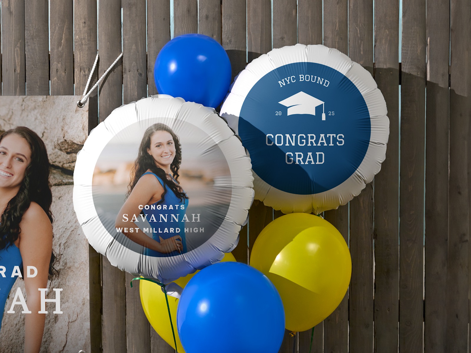 Two photo balloons personalized for graduation parties. 