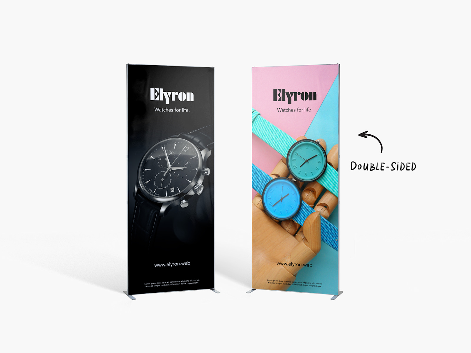 An image showing double-sided printing for SEG fabric stands.