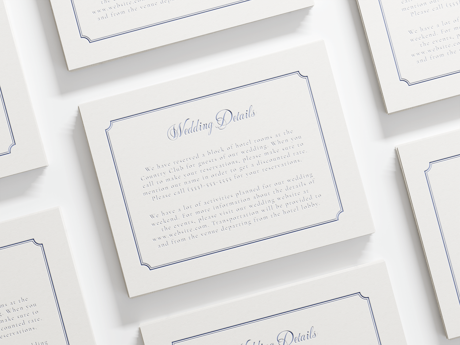 Larger version: A letterpress enclosure card with elegant script and an antique-style border. 