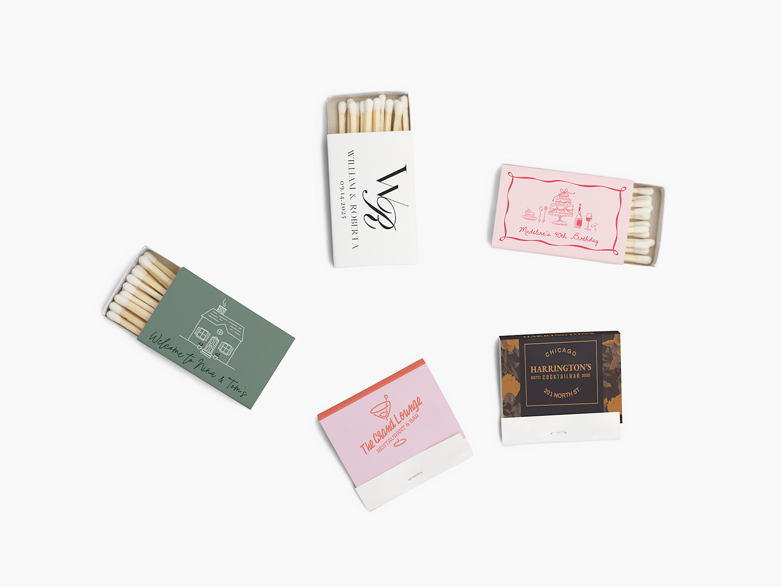 Larger version: Various matchboxes and matchbooks customized for different events and businesses. 