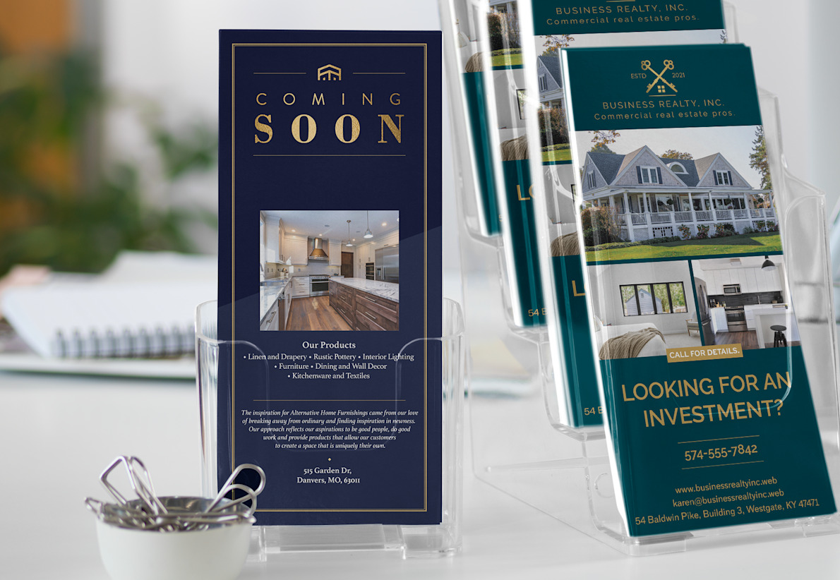 dark blue real estate rack cards