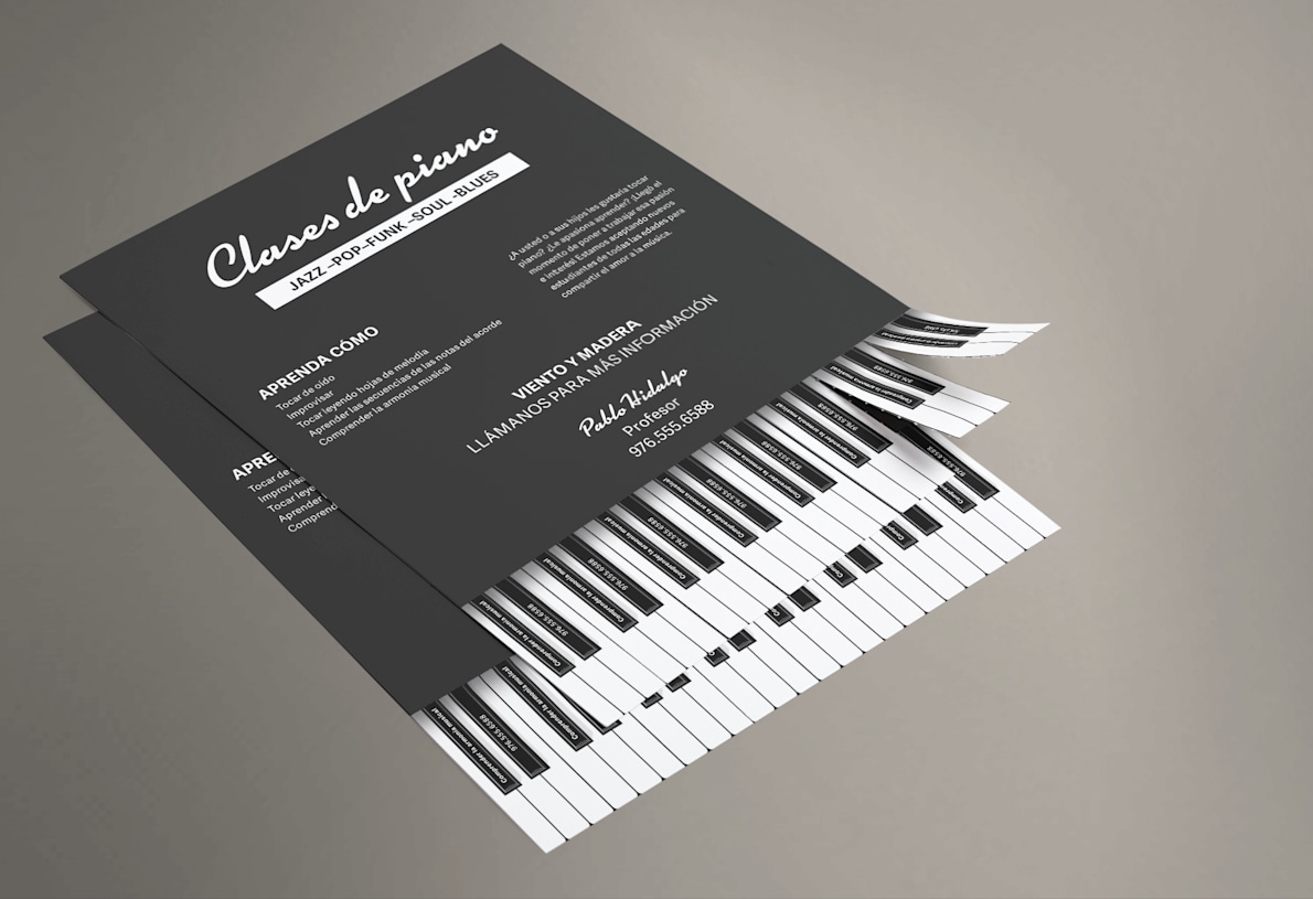 Larger version: A custom perforated flyer is designed so the perforated tabs resemble piano keys.