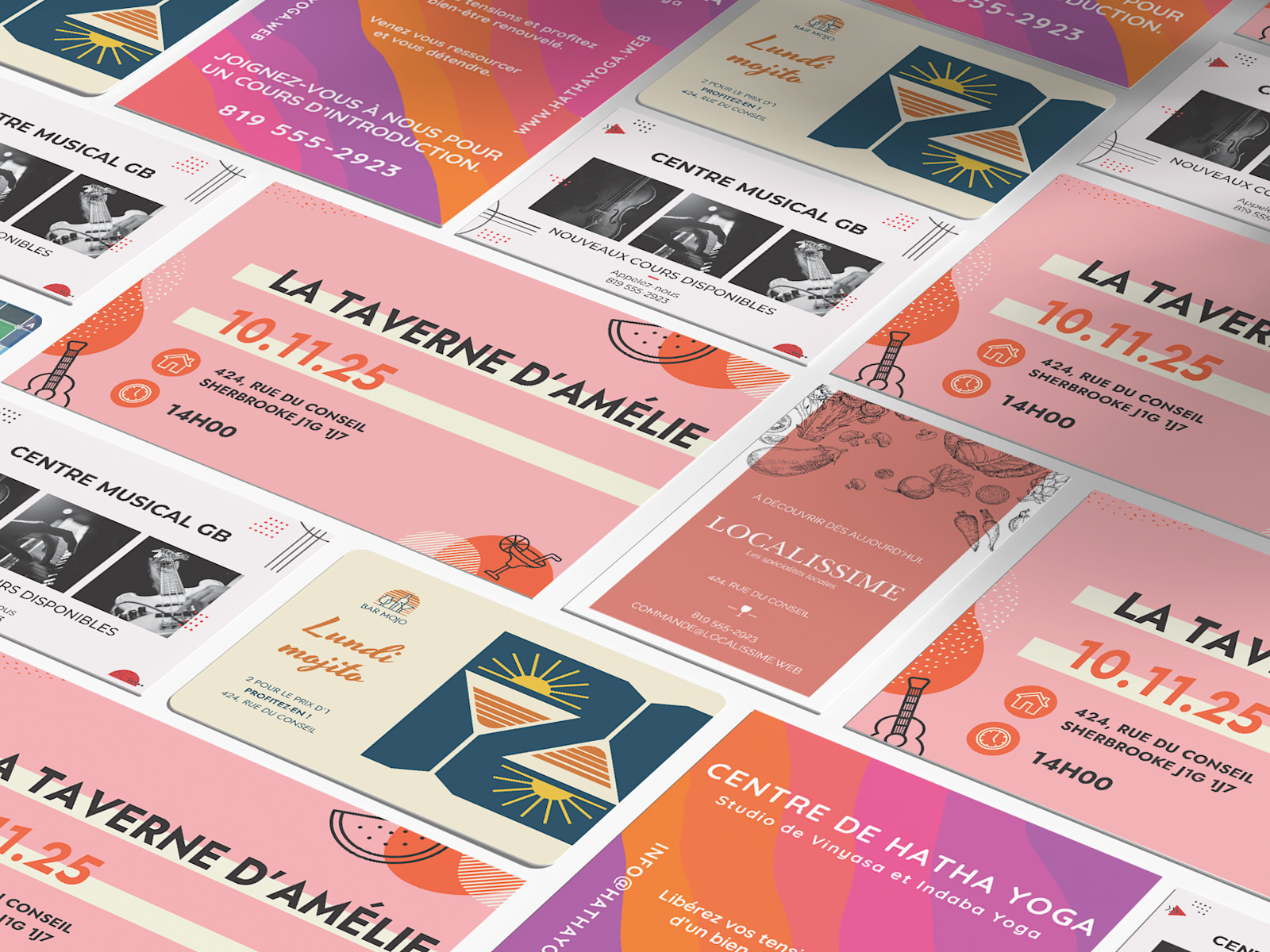 Un collage rassemblant différentes cartes postales traditionnelles faisant la publicité d’entreprises diverses.