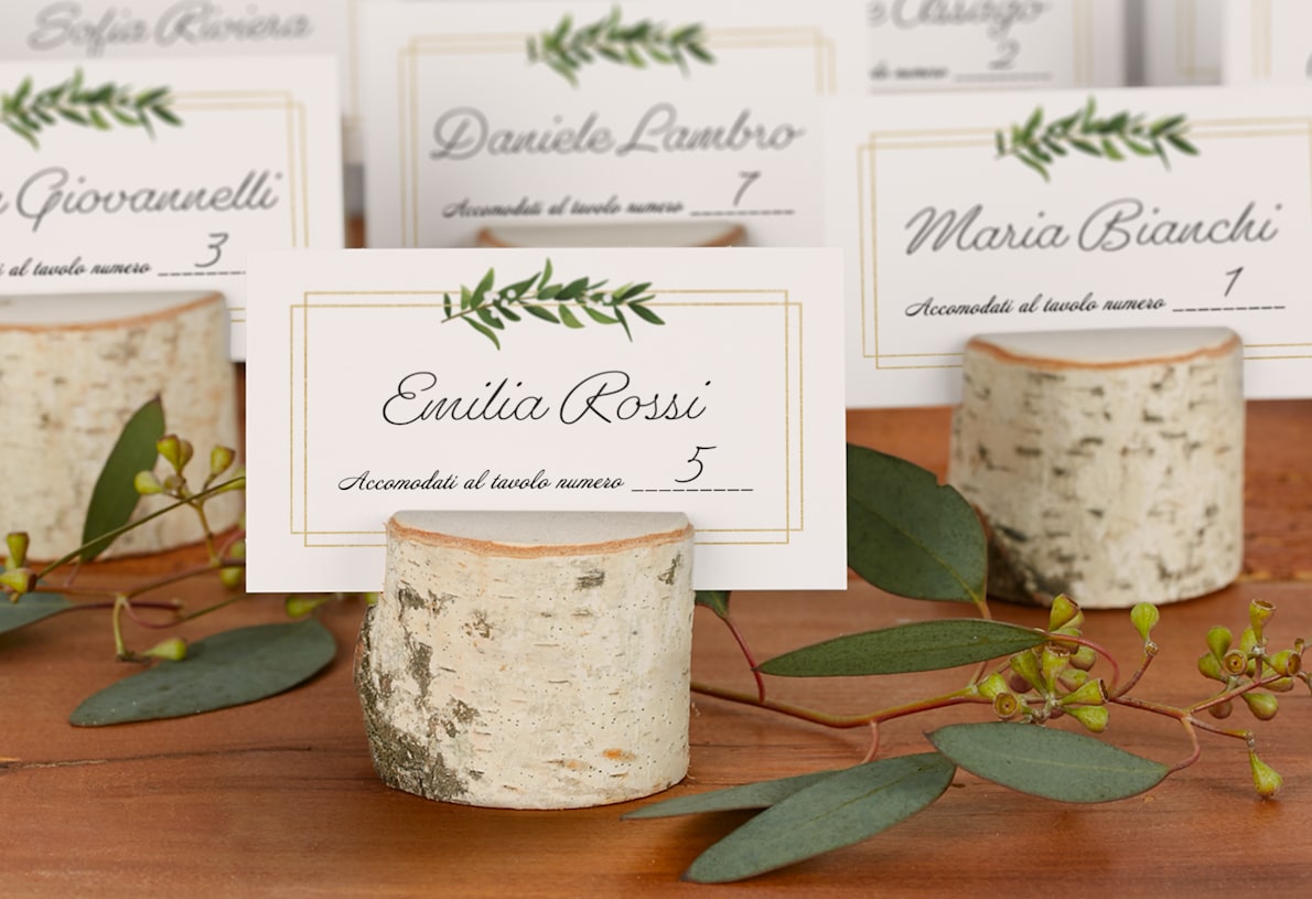 Set 12 Segnaposto In Legno - Porta Menu Per Tavolo, 10x3x2cm, Con Adesivi, Per Matrimoni E Feste - Foto 8