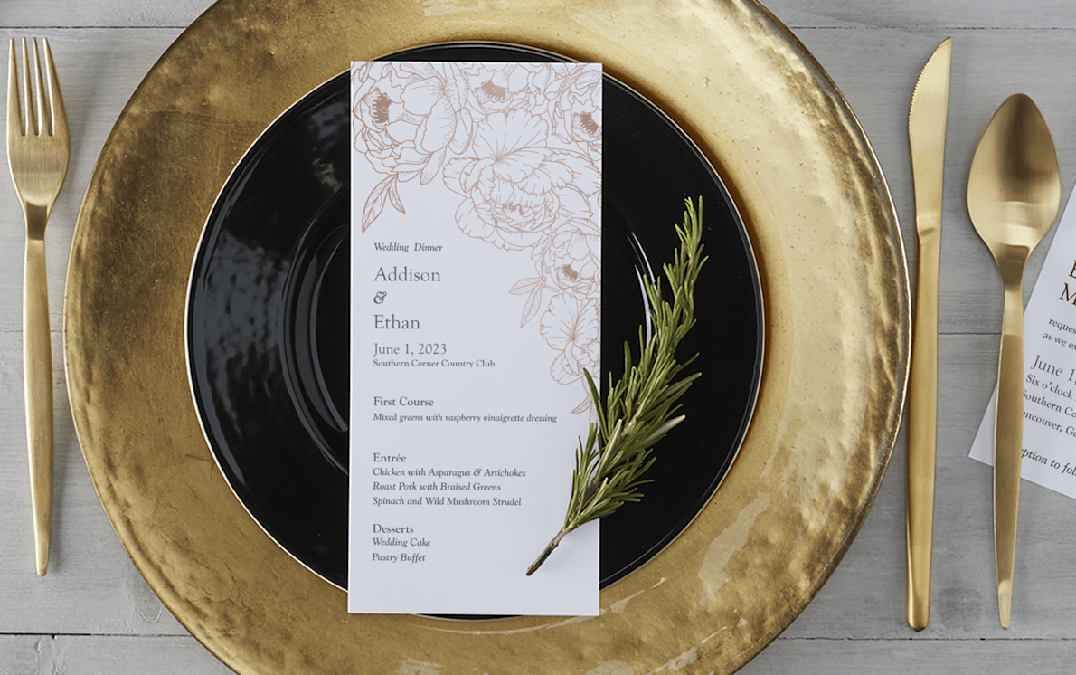wedding menu printing