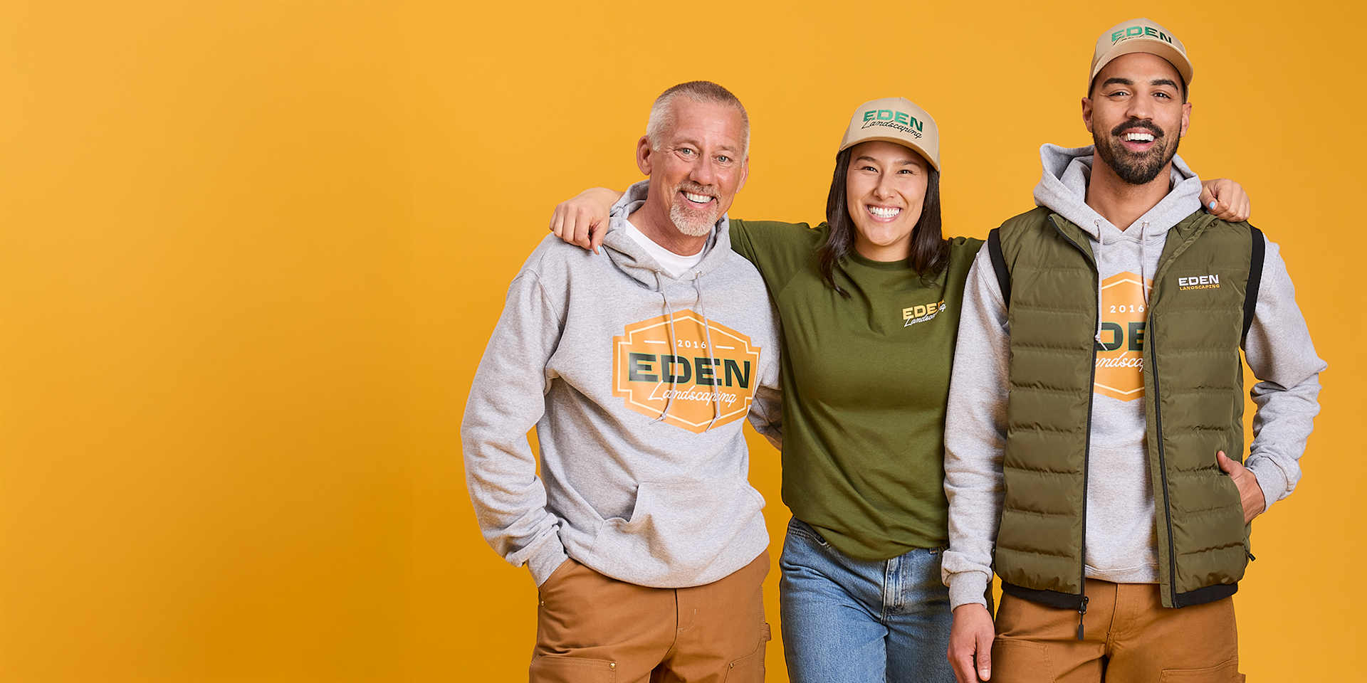 A group of people wearing matching custom team outfits.
