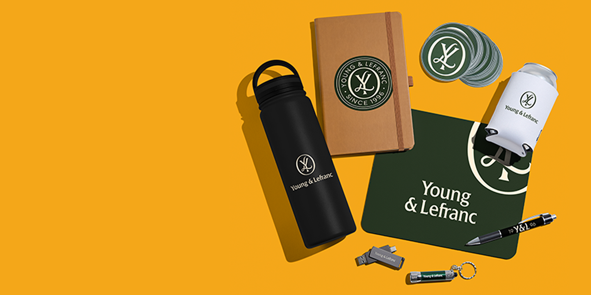 An assortment of promotional products for events and trade shows.