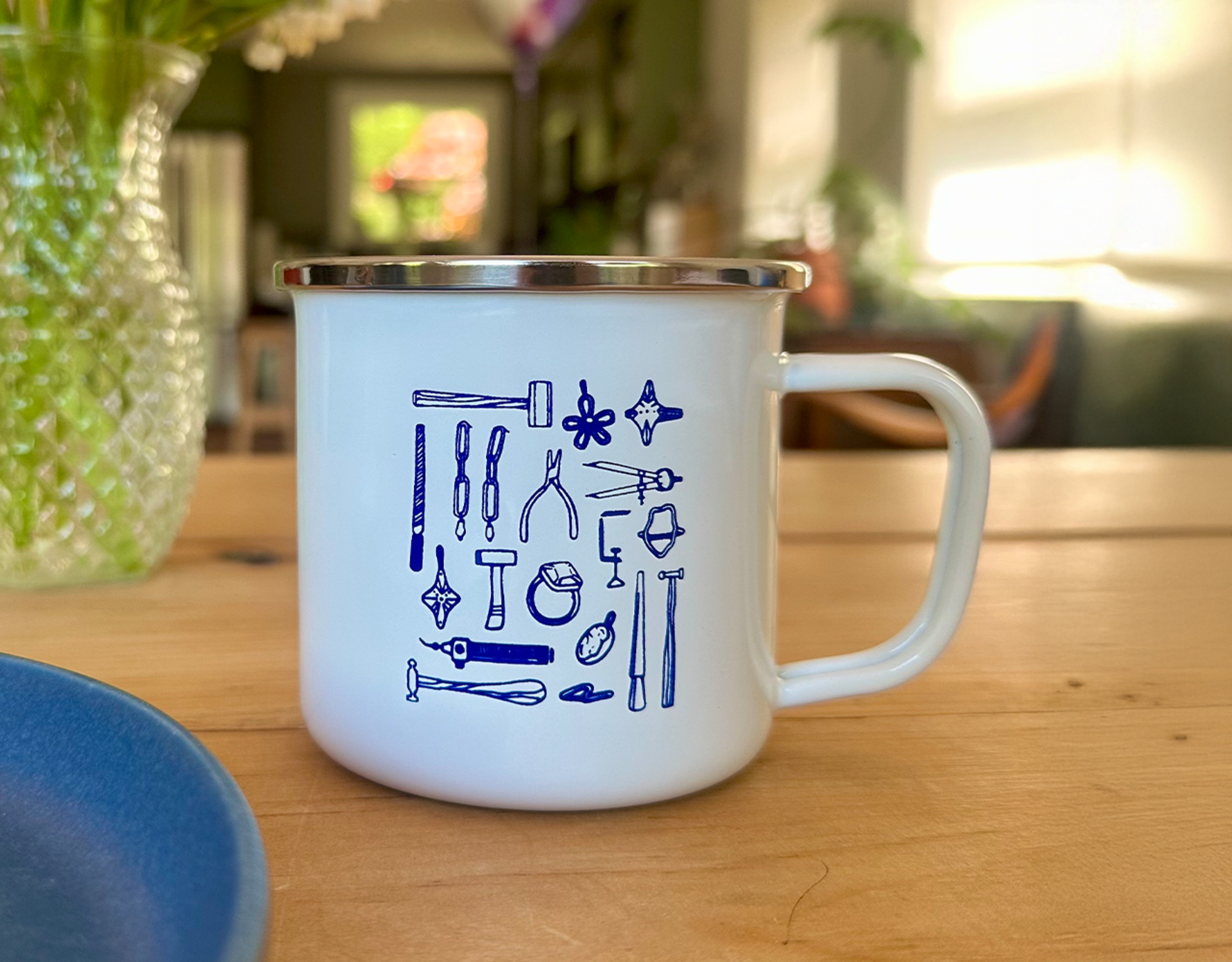 Custom campfire-style enamel mug design by Just Rosey the brand