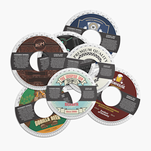 A variety of custom keg collars featuring government warning templates.