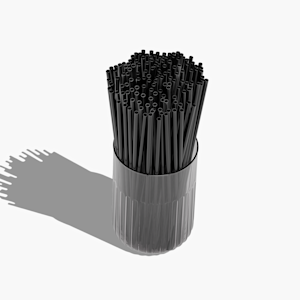 Una conjunto de mezcladores de plástico negros en un recipiente.
