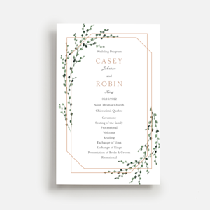 personalized wedding program with blue marble watercolour design