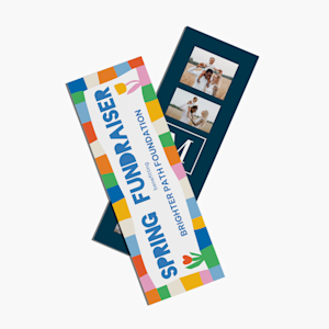 One bookmark personalized for a spring fundraiser and one printed with family photos and a monogram. 