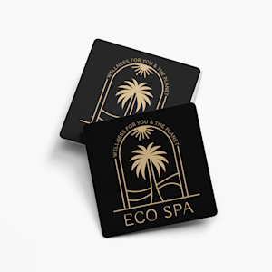 Two square magnets featuring a spa business.