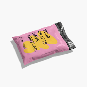 A custom poly mailer promoting a crafts business.