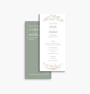 impression de menus de mariage
