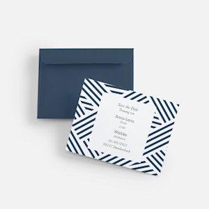 Save the Date Karten mit geometrischem Design in Marineblau und Weiß
