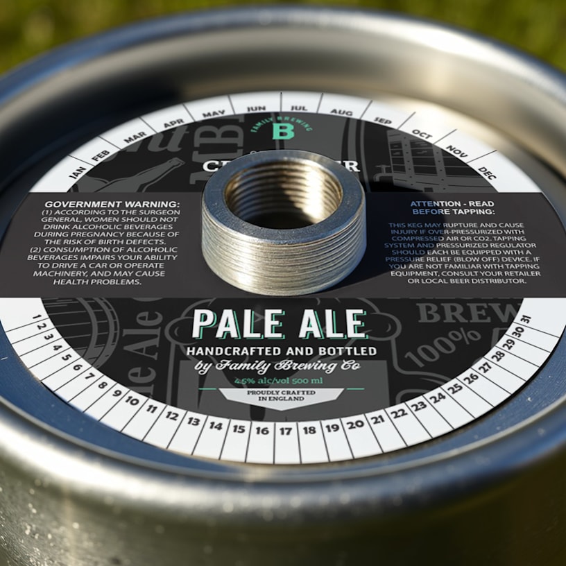 A pale ale keg collar featuring a government warning template.