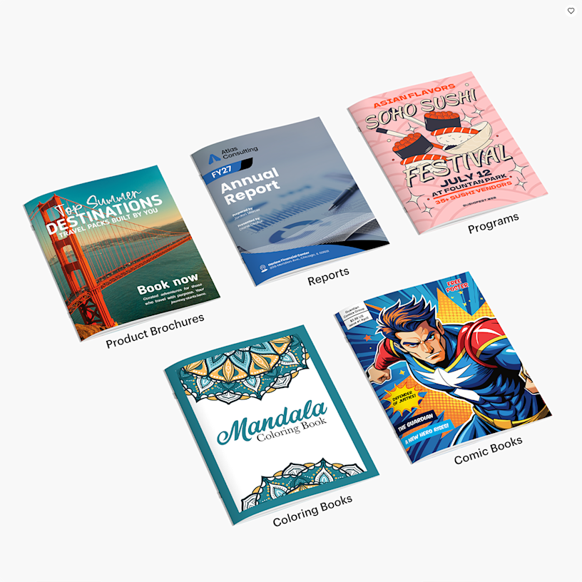 A5 and A4 size booklets promoting a travel agency, side by side.