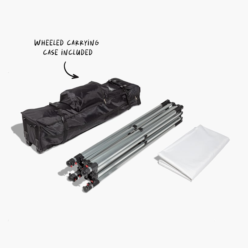 All of the pieces to set up the canopy tent.