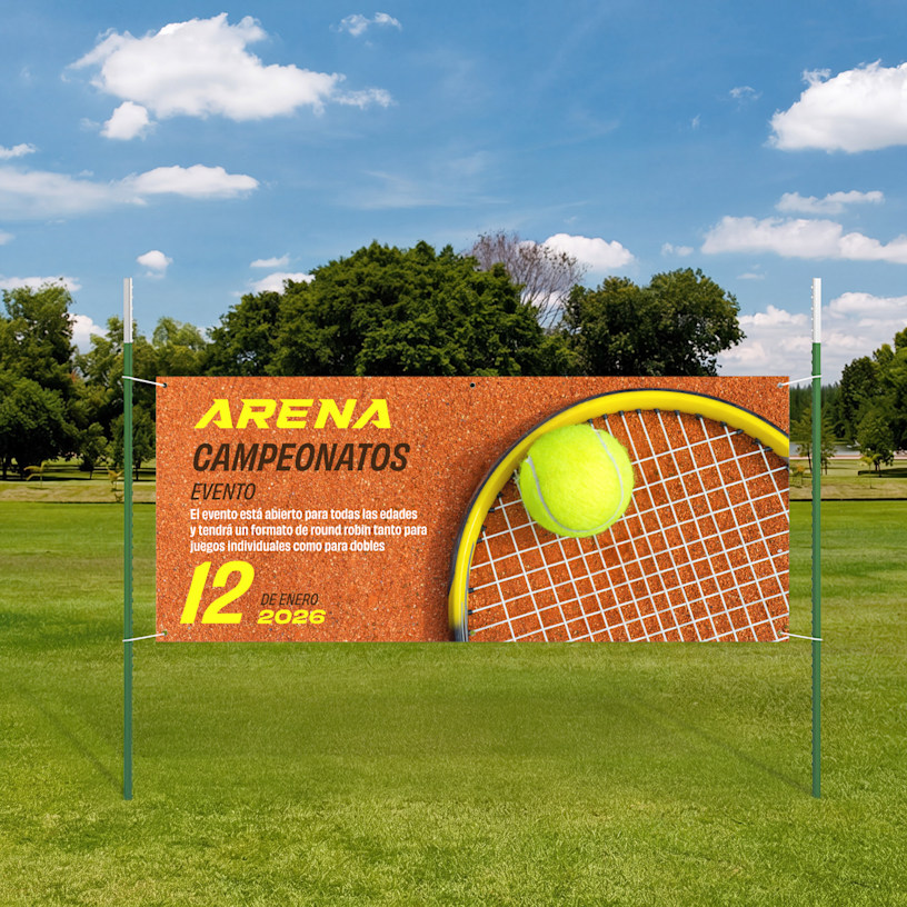 Una lona de tenis sostenida por 2 postes T de 6 pies.
