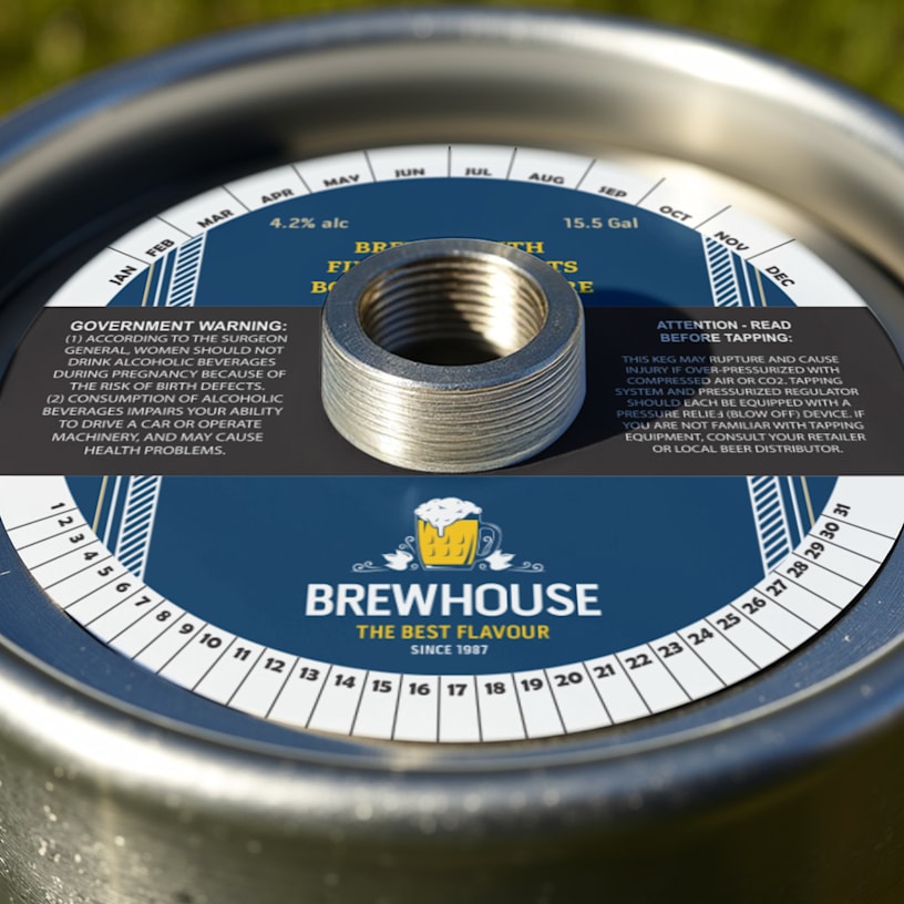 A government warning keg collar placed on a keg.