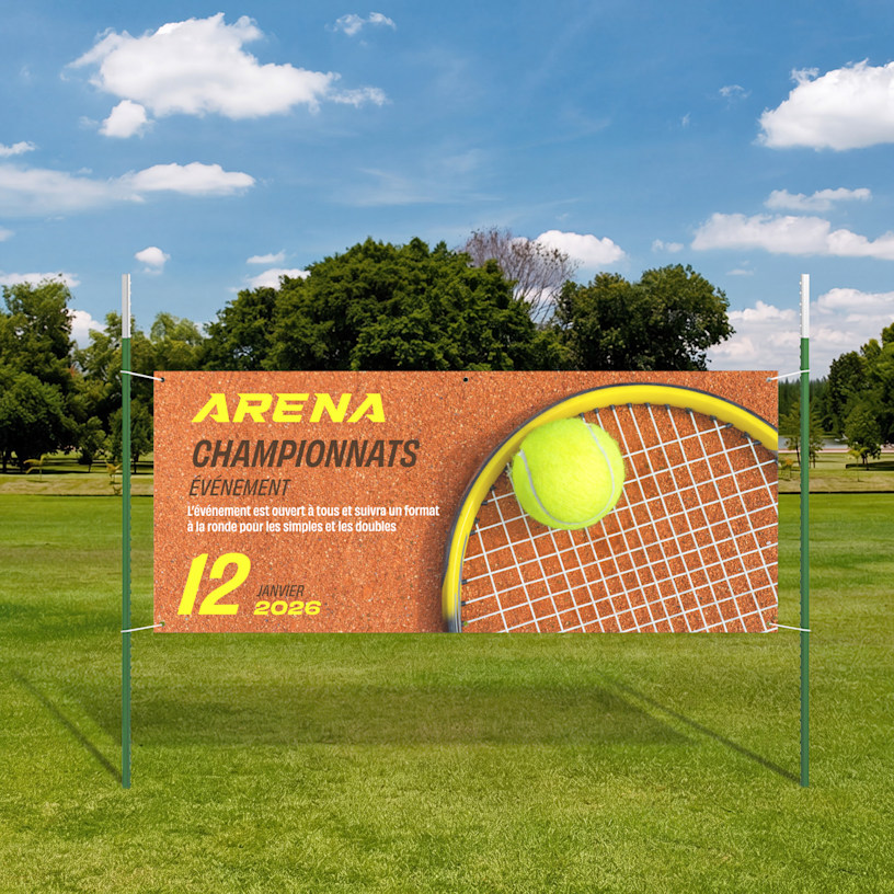 Une banderole de tennis soutenue par 2 poteaux en T de 6 pi.