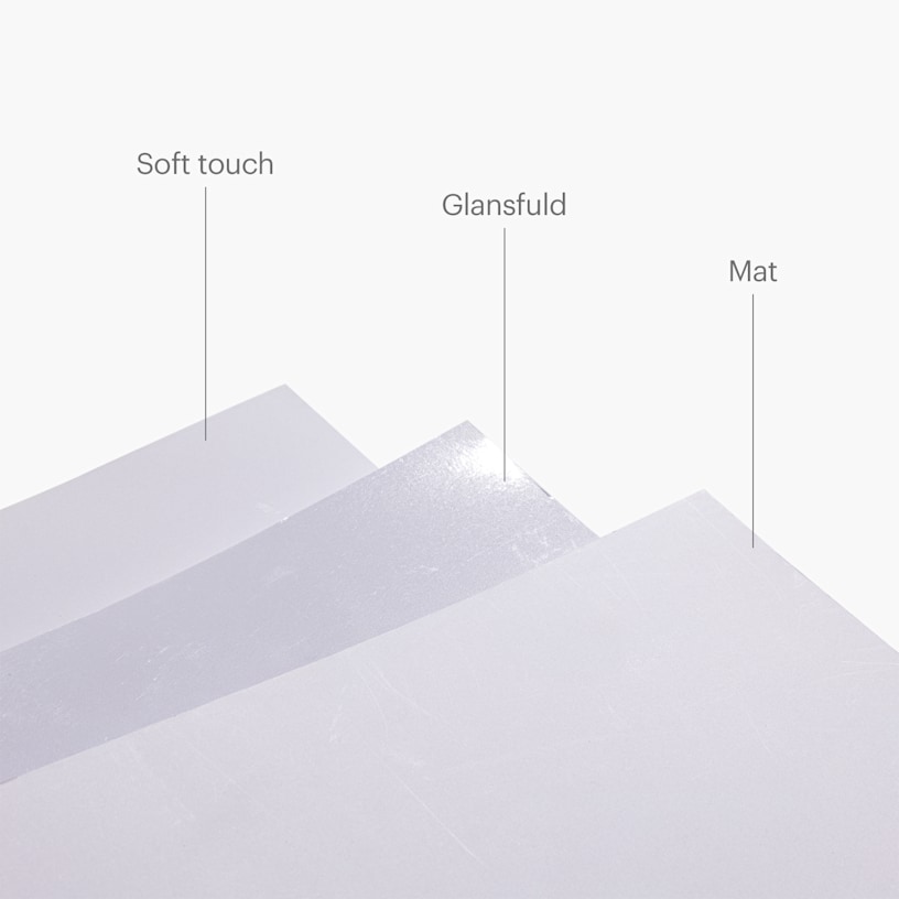 En stak tilpassede notesbøger, der viser forskellige layouts på indvendige sider: blank, prikker og ternet.