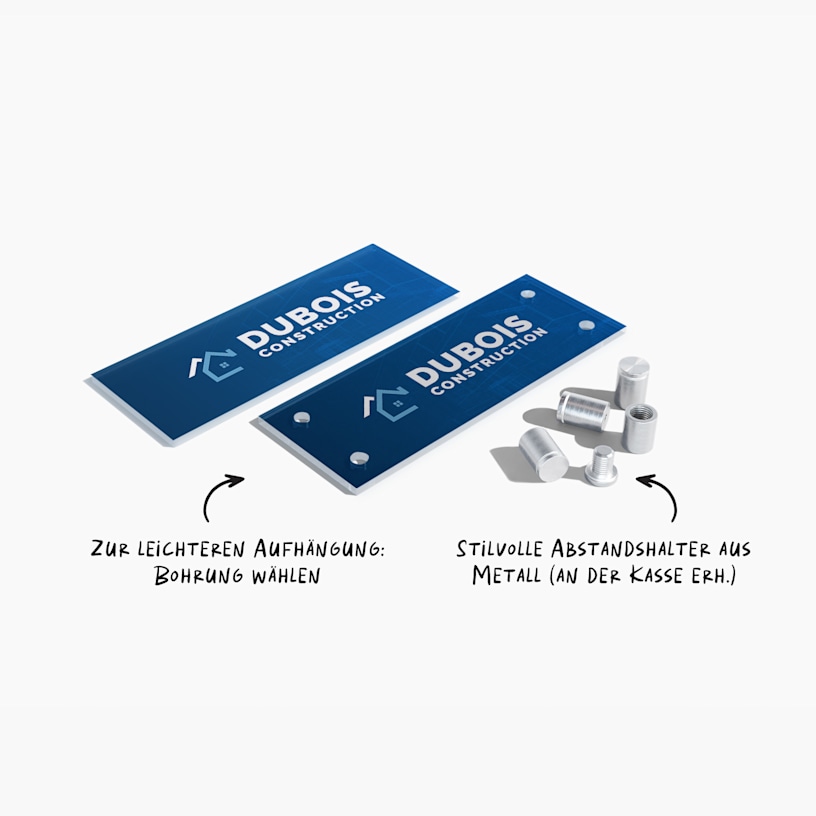 Der Unterschied zwischen Firmenschildern aus Acryl mit und ohne Abstandshaltern aus Metall. 