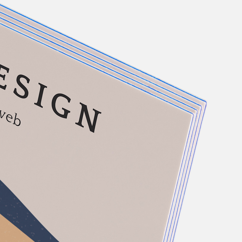 A closeup of ultra thick business cards with blue inlays and standard corners.