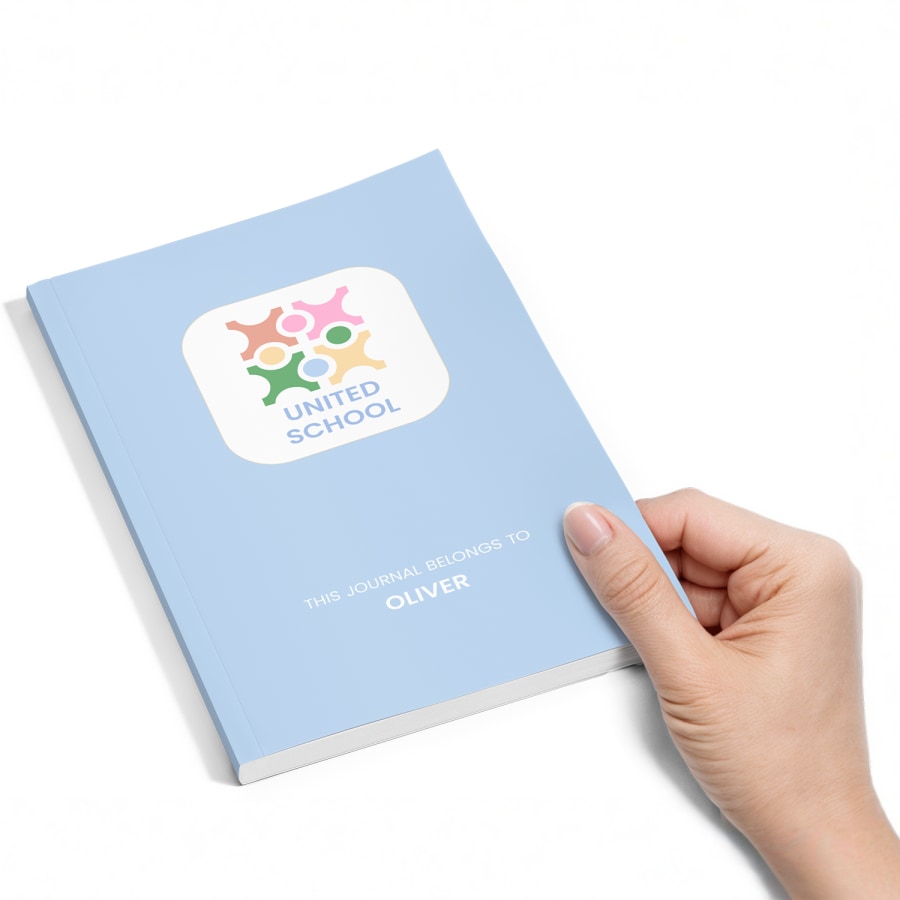 A closeup of the perfect bound notebooks' durable adhesive binding.