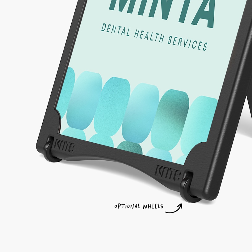 A closeup of the optional wheels on a water-fillable A-frame.