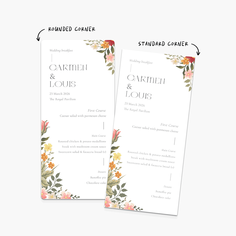 wedding menu printing