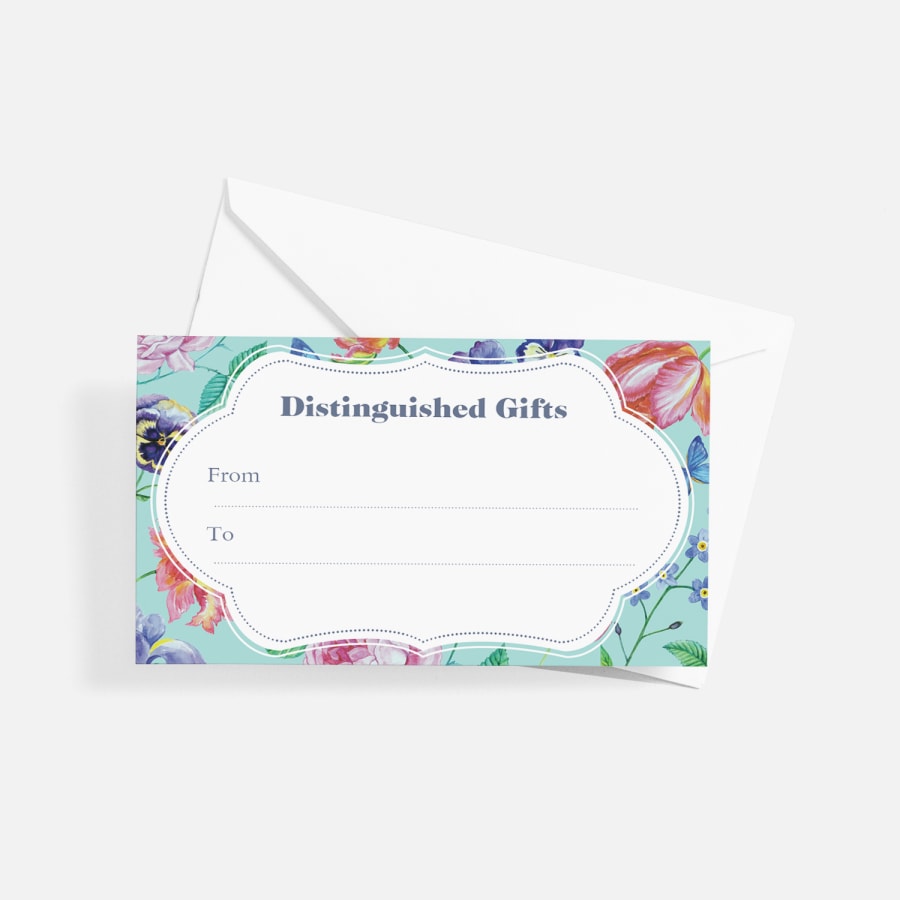 A printed gift tag customized for a gift shop. 