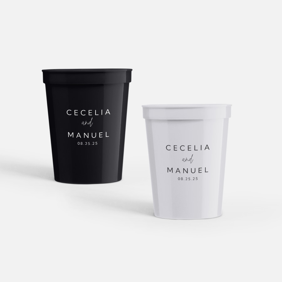 Stadium cups personalized for a wedding.