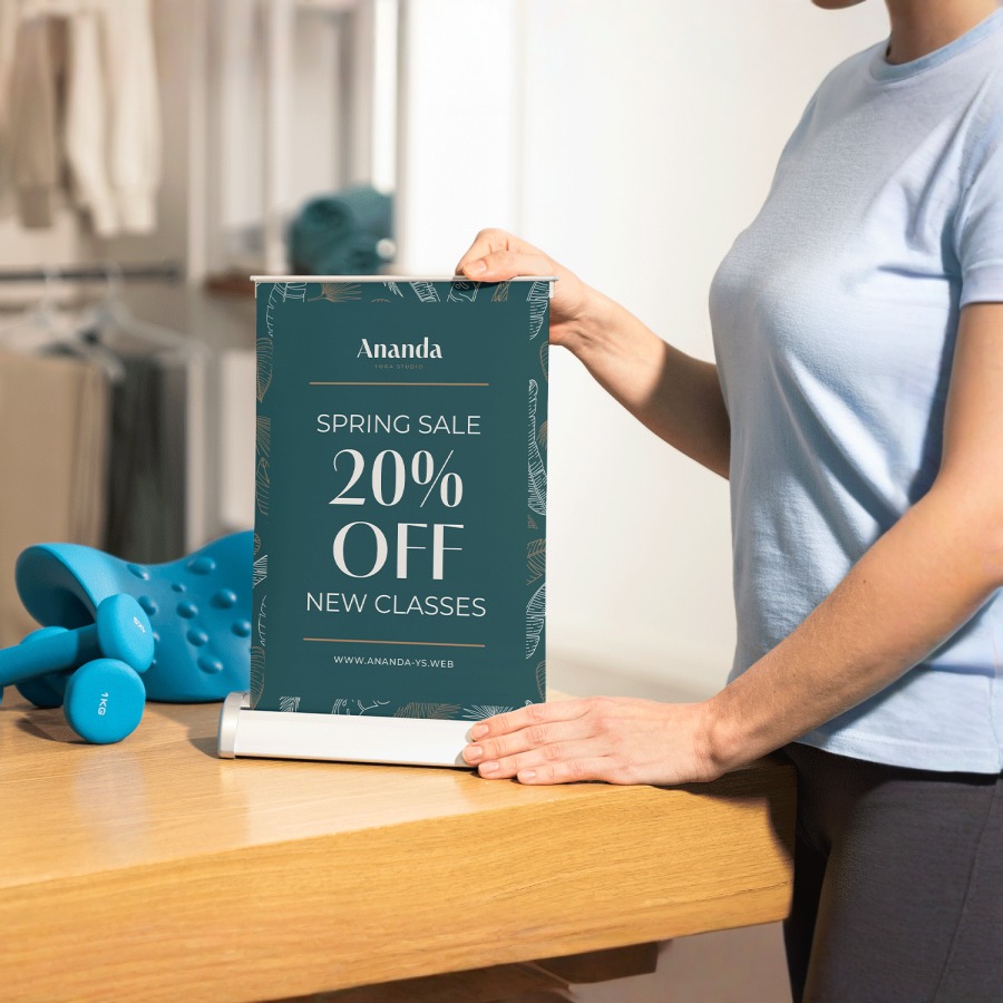 blue tabletop display