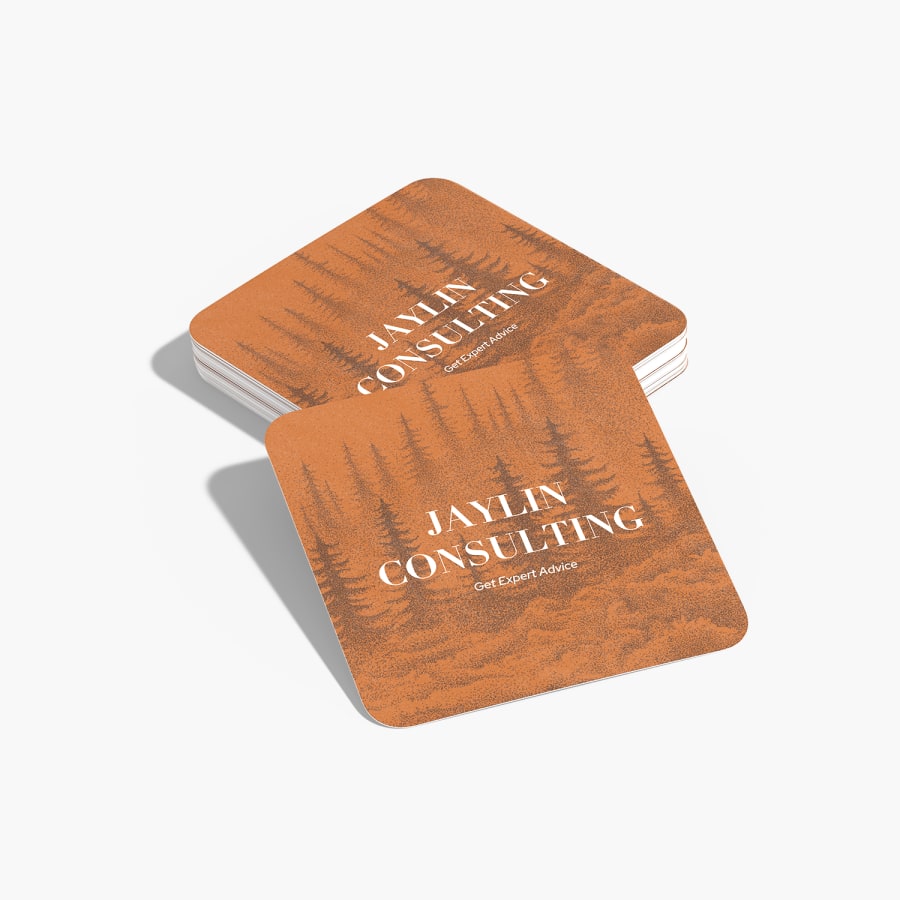 Fine grit business cards, featuring a square shape and rounded corners. 