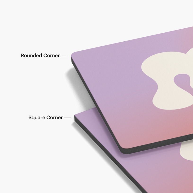 2 metal signs: 1 with rounded corners and the other with square corners.