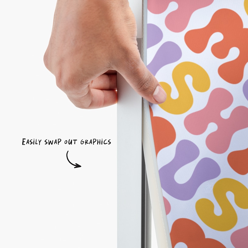 An image showing how easy it is to swap out the fabric graphic.