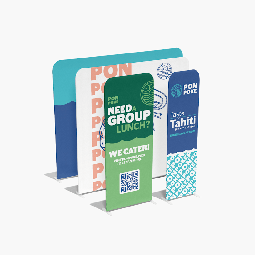  4 tension fabric displays featuring all the available sizes.