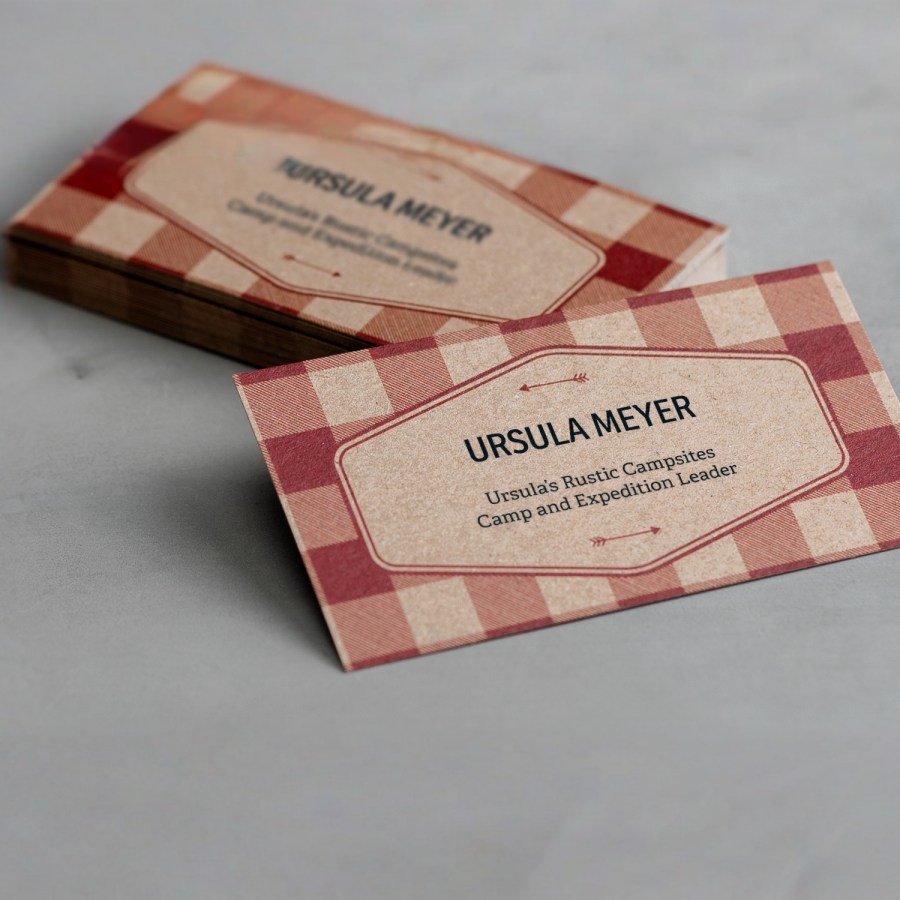 A kraft business card with a colorful pattern from a bespoke designer.