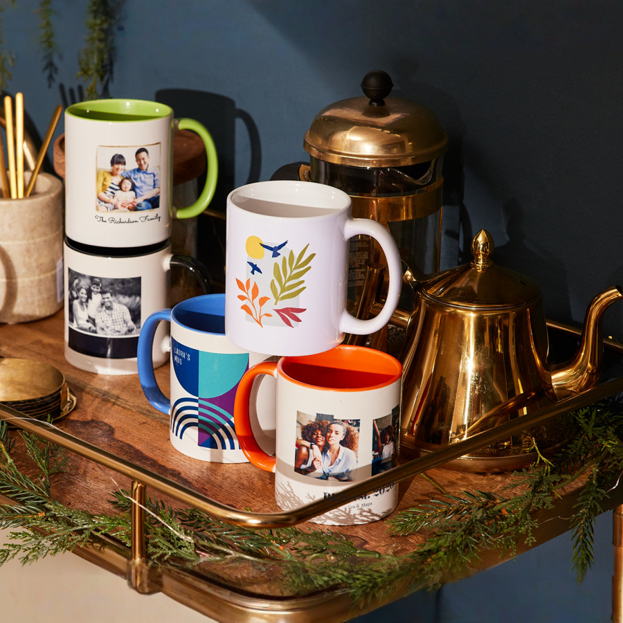 A custom-printed mug for a grandma, and a customer review: “The mugs are so cute and the print quality is amazing. I will definitely order again.”