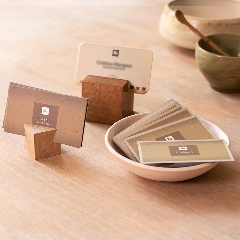 Hemp-blend business cards for a person named Cristina Marquez