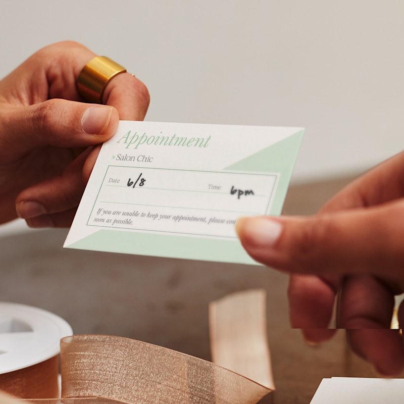 An appointment reminder card for a salon.
