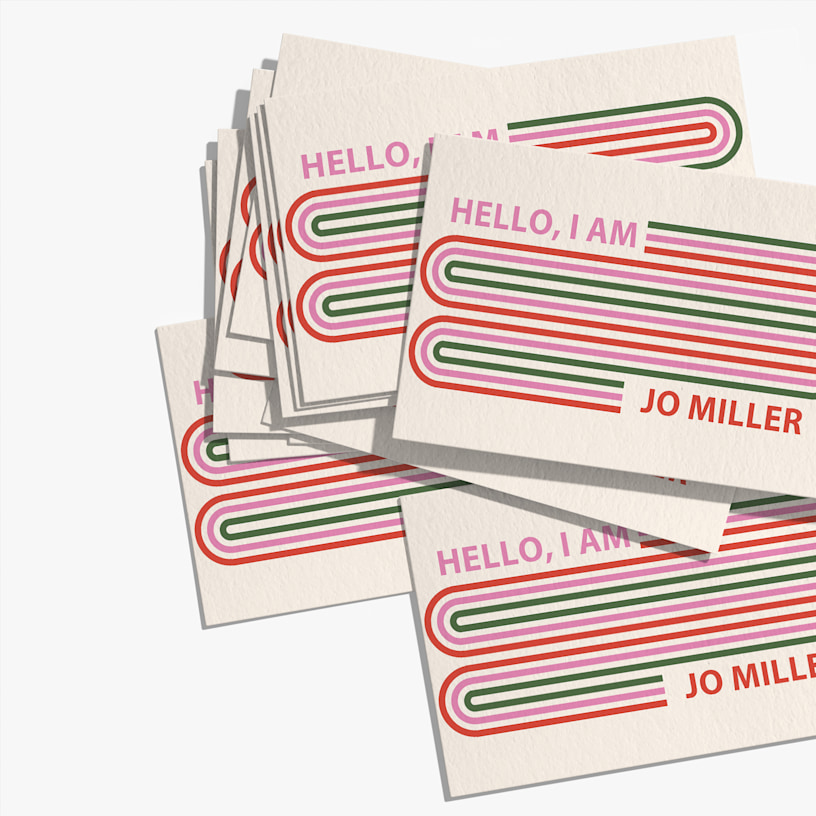 Cotton business cards for a person named Jo Miller.