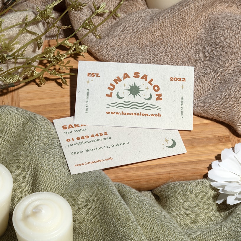 Hemp-blend business cards for a salon. 