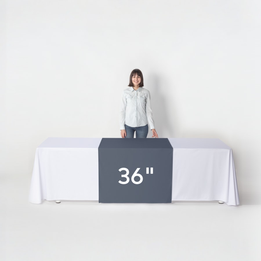 blue branded table runner