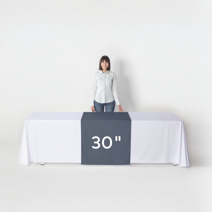 white table runner with logo