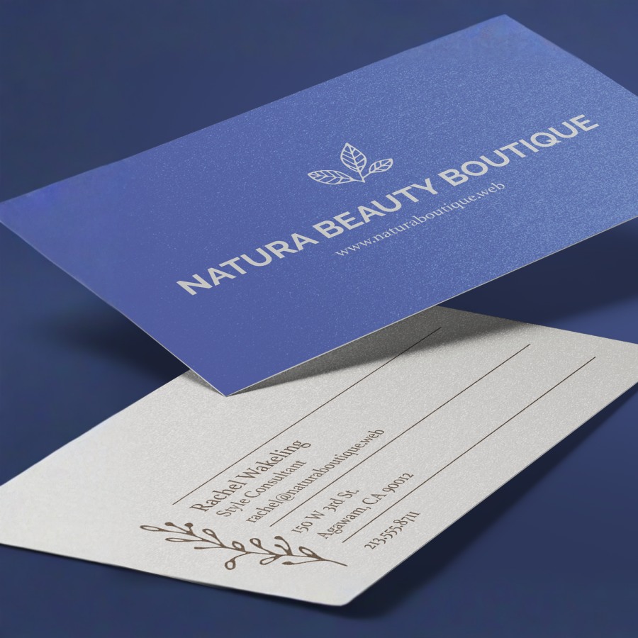 A pearl business card promoting a salon business.