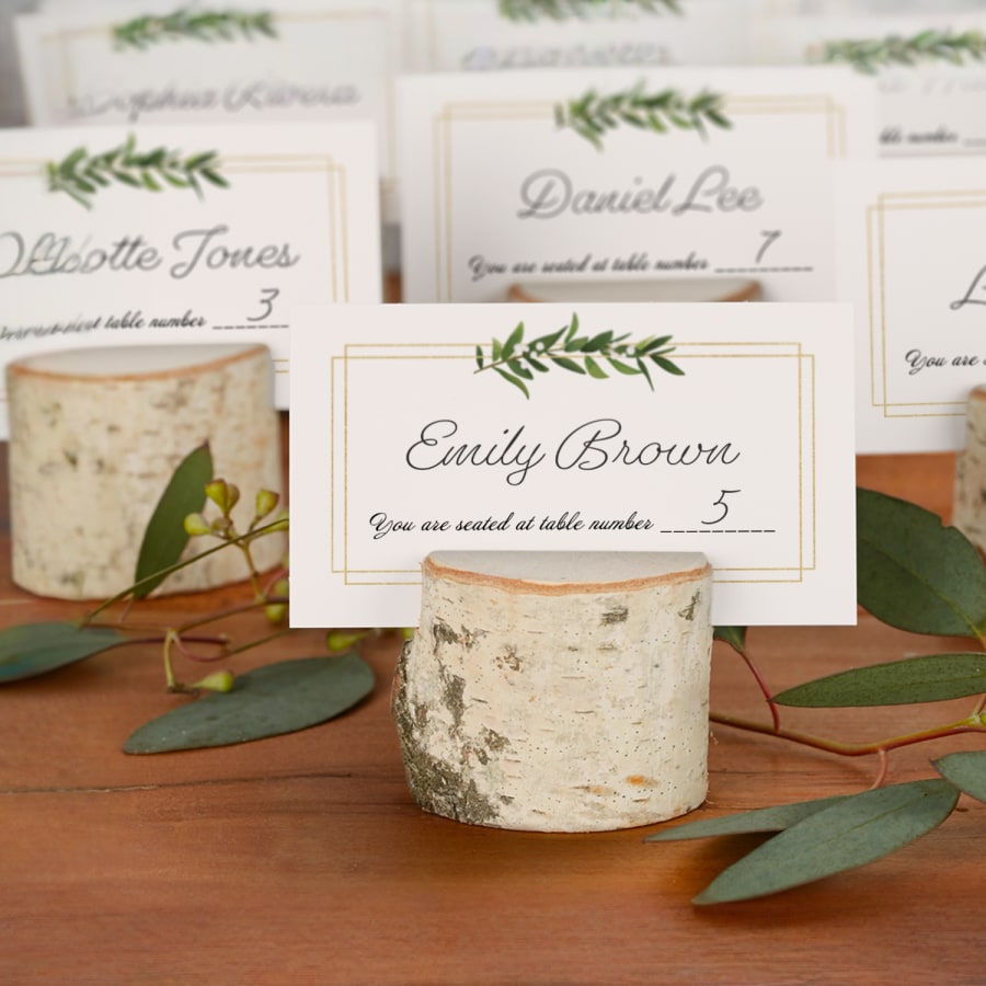 wedding name card with flower and leaf design